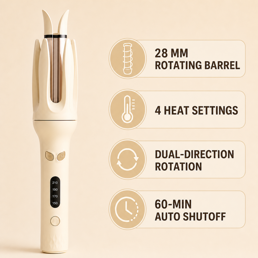 Nollesy Auto-Rotating Ceramic Hair Curler – 28mm