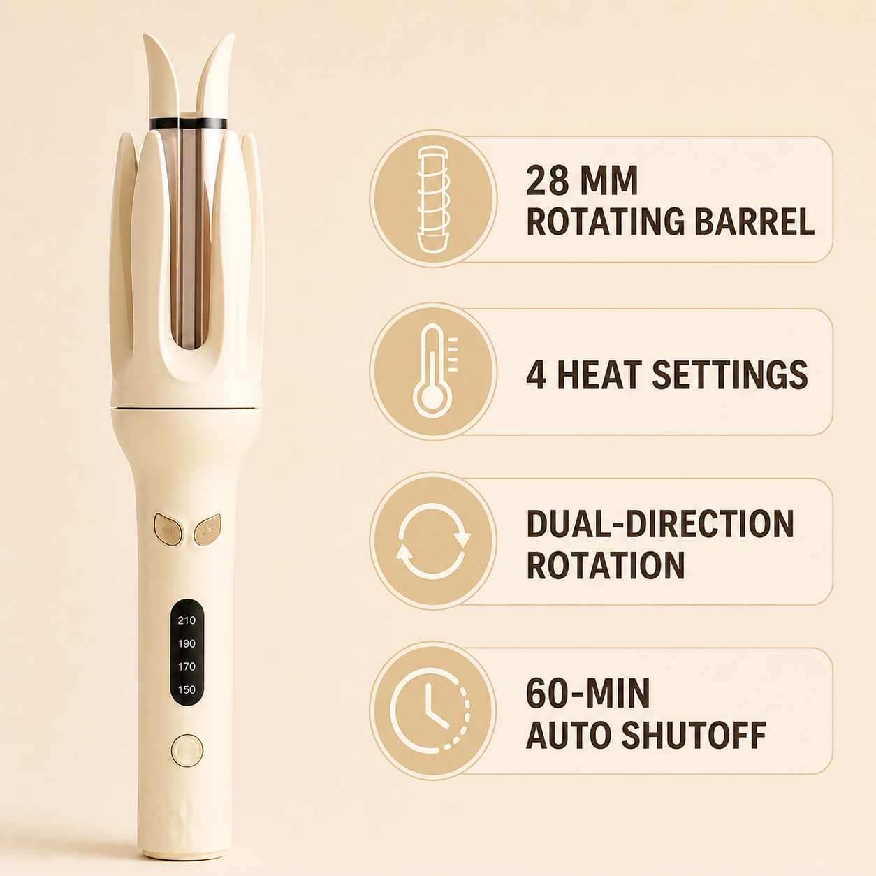 Nollesy Auto-Rotating Ceramic Hair Curler – 28mm